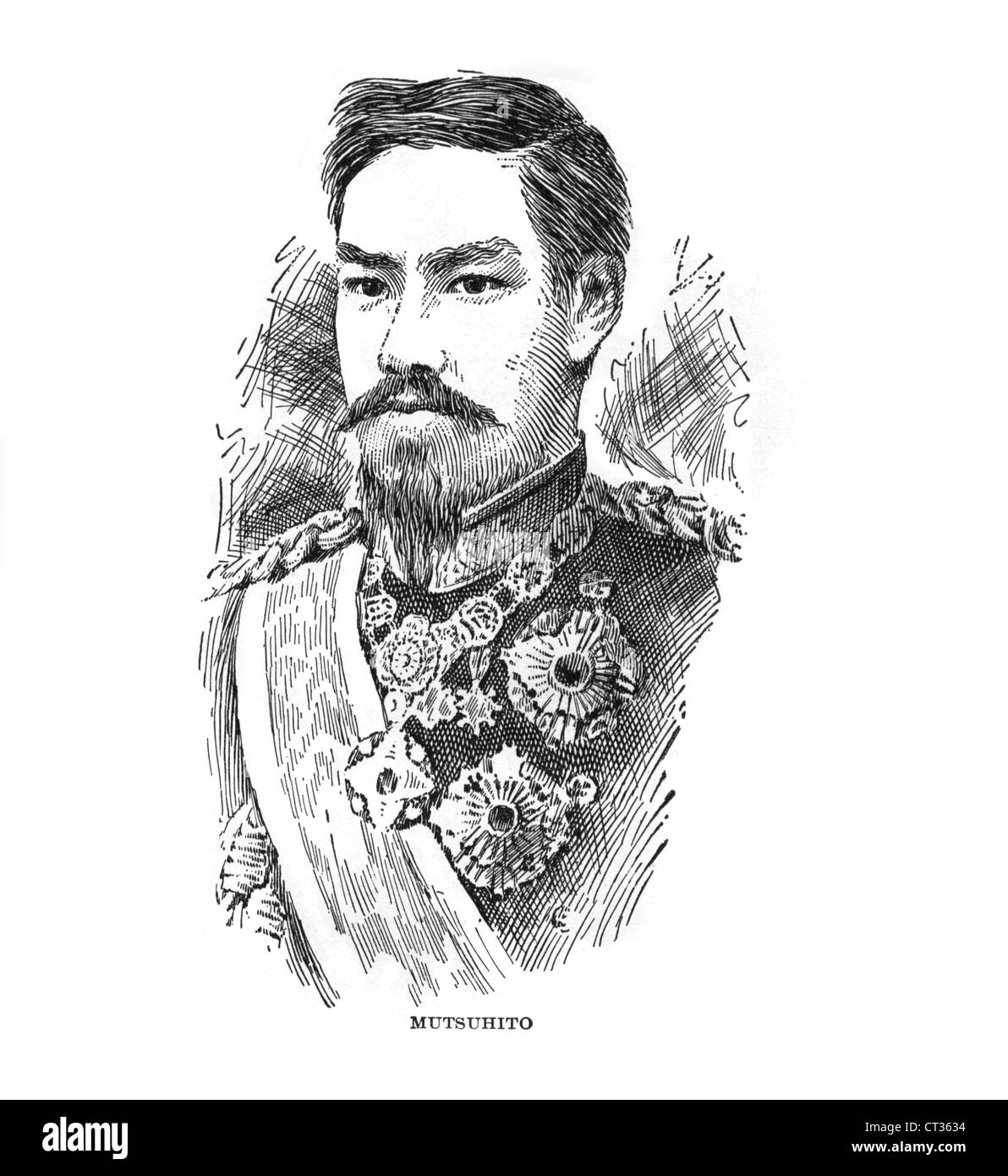 Vintage gravure de Mutsuhito, l'empereur Meiji, 1852-1912, empereur du Japon. Banque D'Images