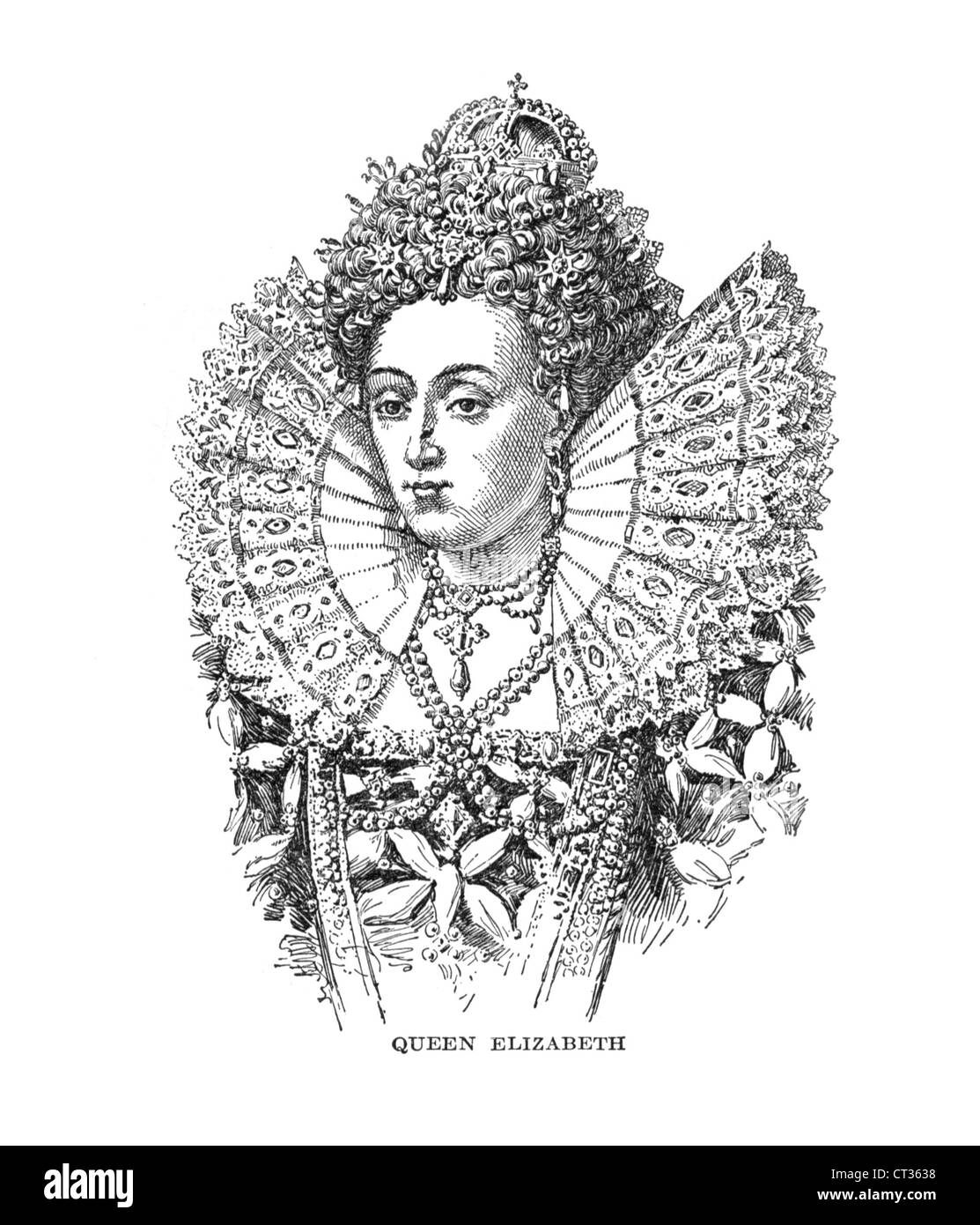 Vintage gravure de Maalouf, Queen Elizabeth, Reine d'Angleterre Banque D'Images