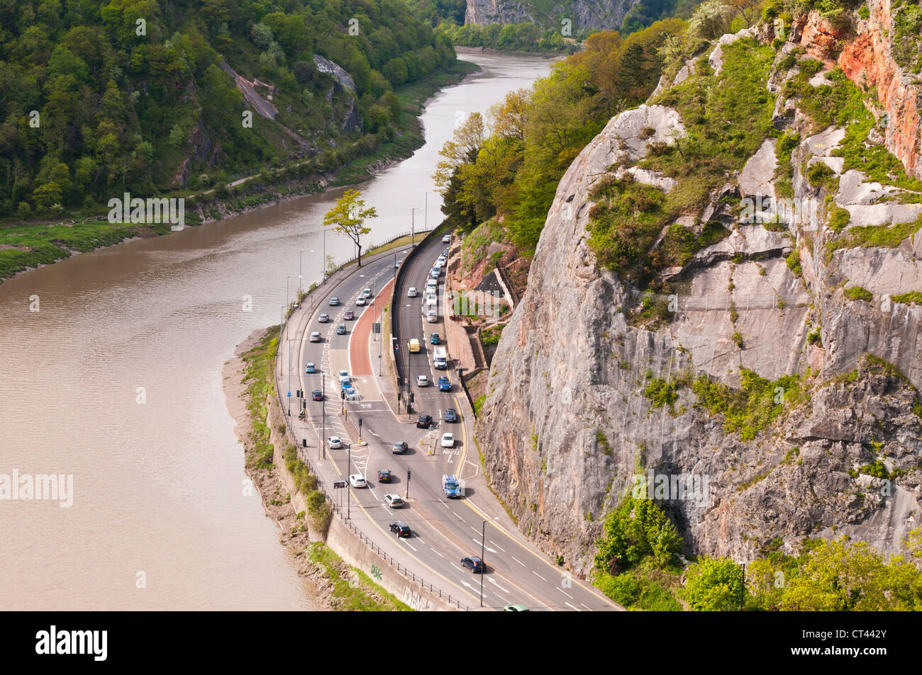 Vue sur Portway A4 à partir du pont suspendu de Clifton, ville de Bristol Banque D'Images