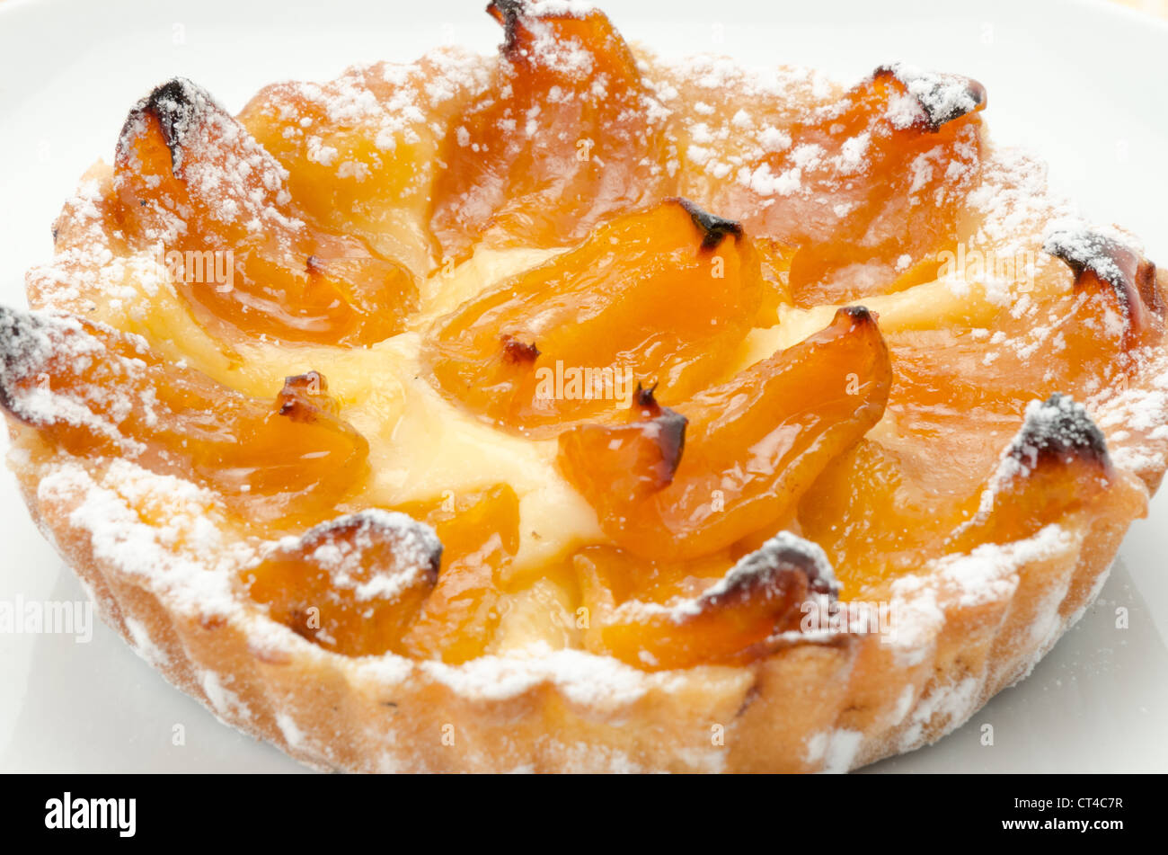 Close-up d'un classique français fraîchement cuits au four Tarte aux abricots - studio photo avec un fond blanc et profondeur de champ Banque D'Images