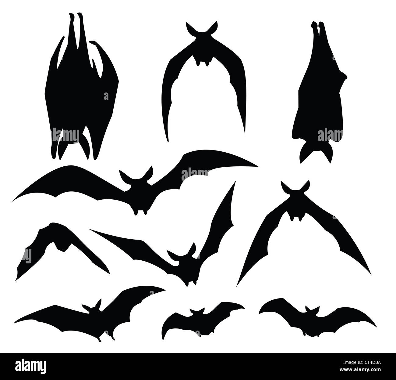 Bat silhouette de divers mouvements, pour la conception de l'utilisation. Banque D'Images