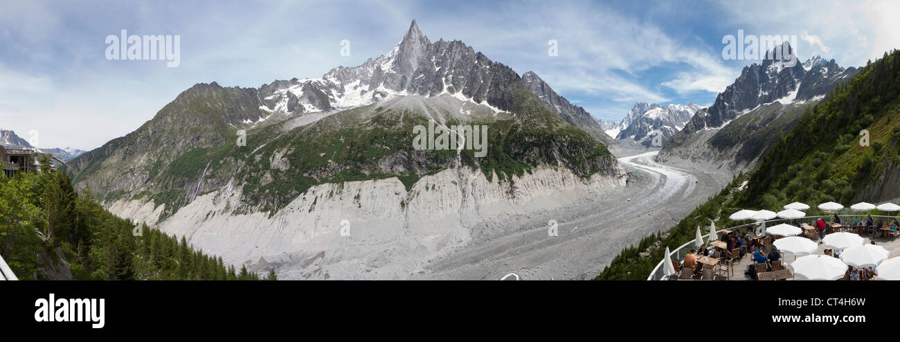 Panorama de la couture 'Mer de glace Glacier' à Chamonix dans les Alpes françaises. Le glacier fait partie du massif du Mont Blanc Banque D'Images