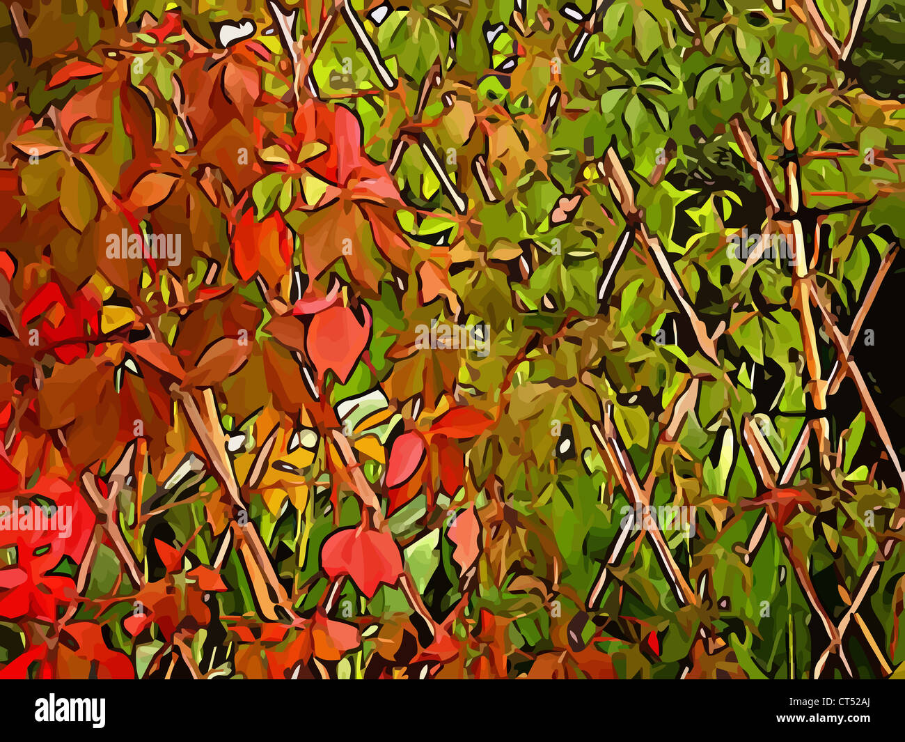 Illustration (vecteur) de semi feuilles vertes et rouges sur un support de canne Banque D'Images