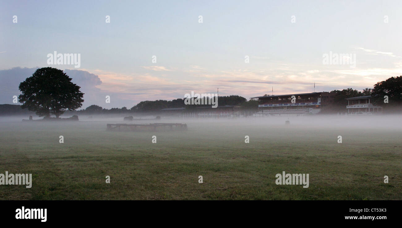 L'hippodrome de Hoppegarten dans le brouillard Banque D'Images
