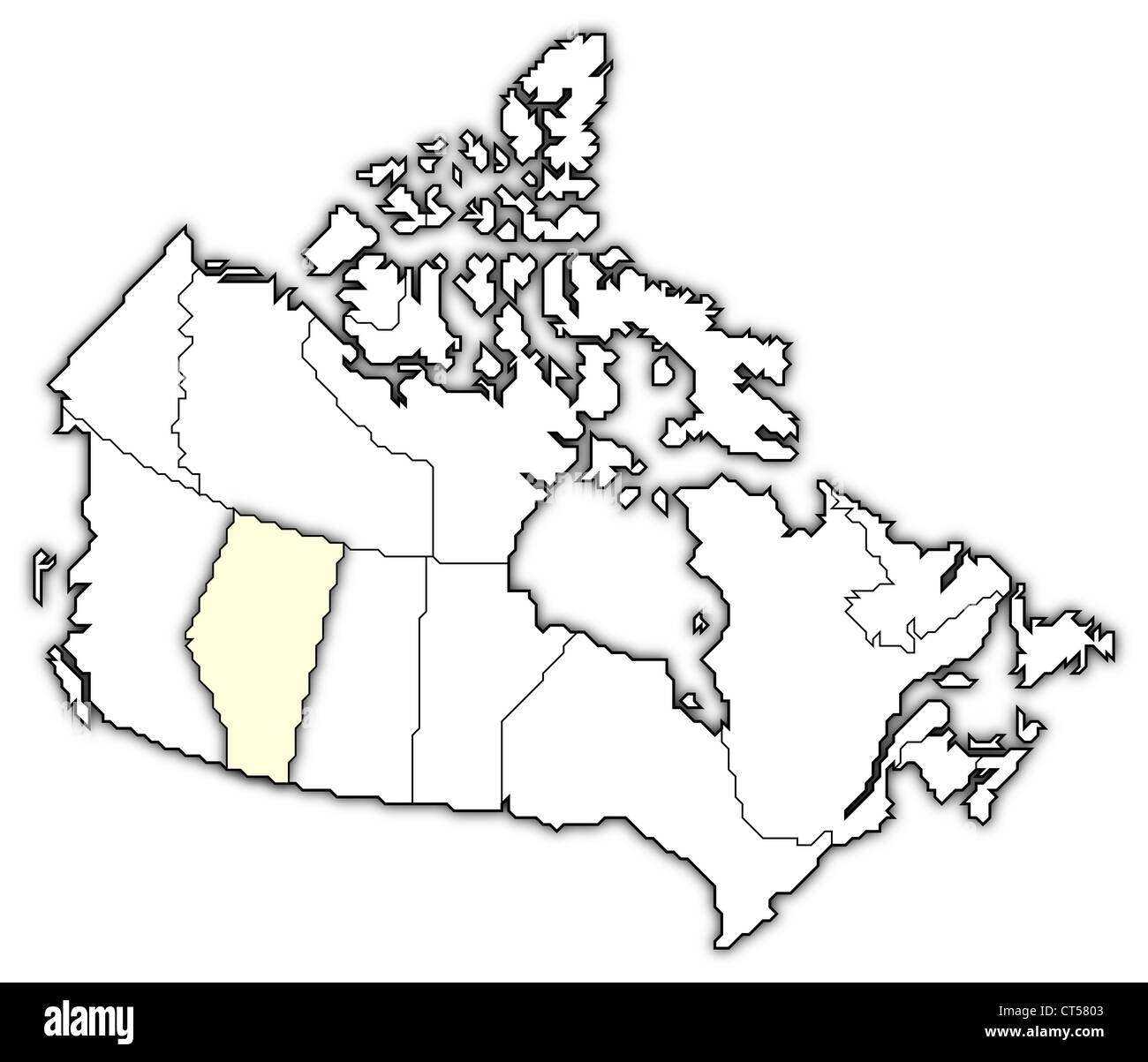 Carte politique du Canada avec les diverses provinces où l'Alberta est en surbrillance. Banque D'Images