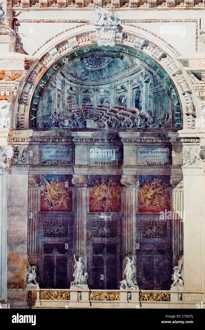 Luigi Broggi - Giuseppe Sommaruga créneau particulier de la palais monumental du nouveau parlement italien Banque D'Images