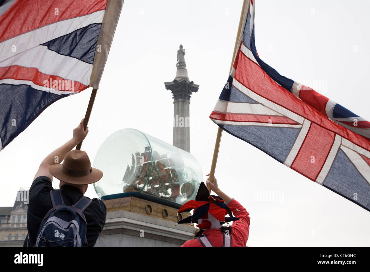 Union Jacks à Trafalgar Square Banque D'Images