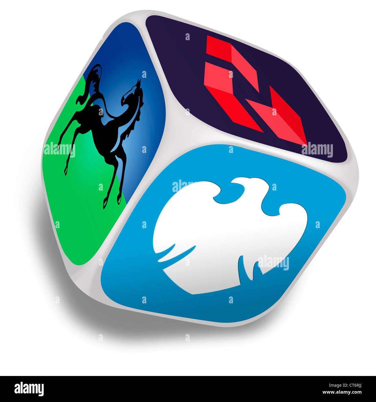 Dés de logos de Lloyds TSB, Barclays et Natwest banques sur chaque face visible Banque D'Images