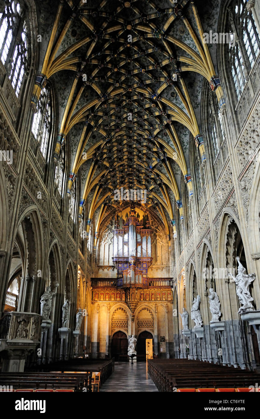 Liège, Belgique. Eglise Saint Jacques. L'intérieur, montrant 15thC voûte Banque D'Images