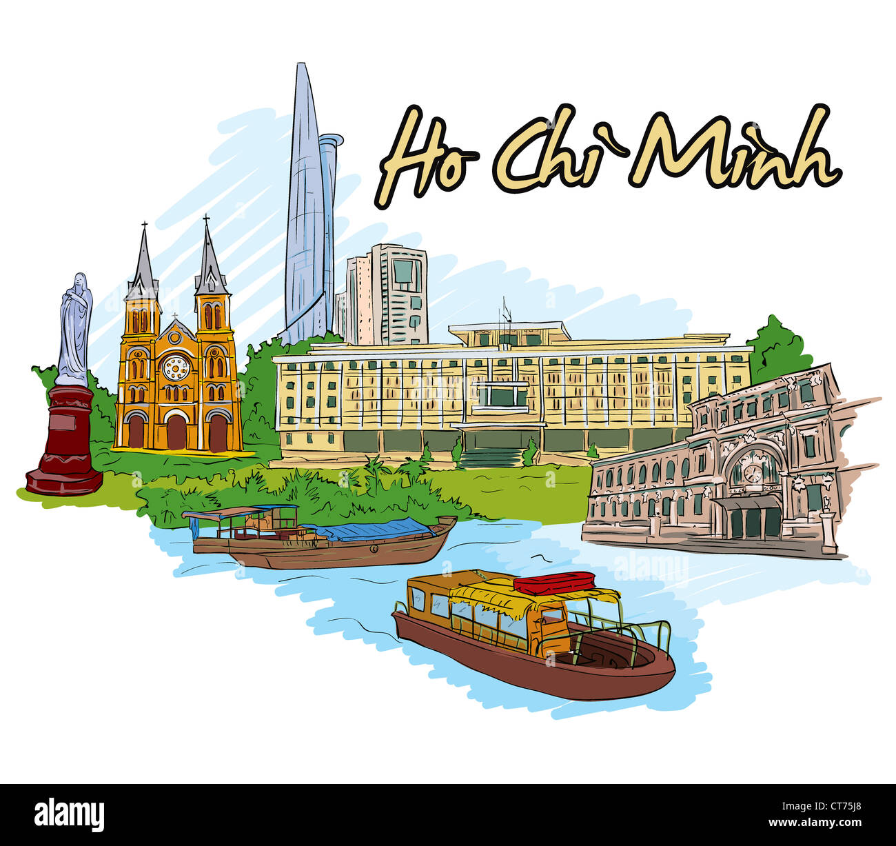 Ho chi minh doodles vector illustration Banque D'Images
