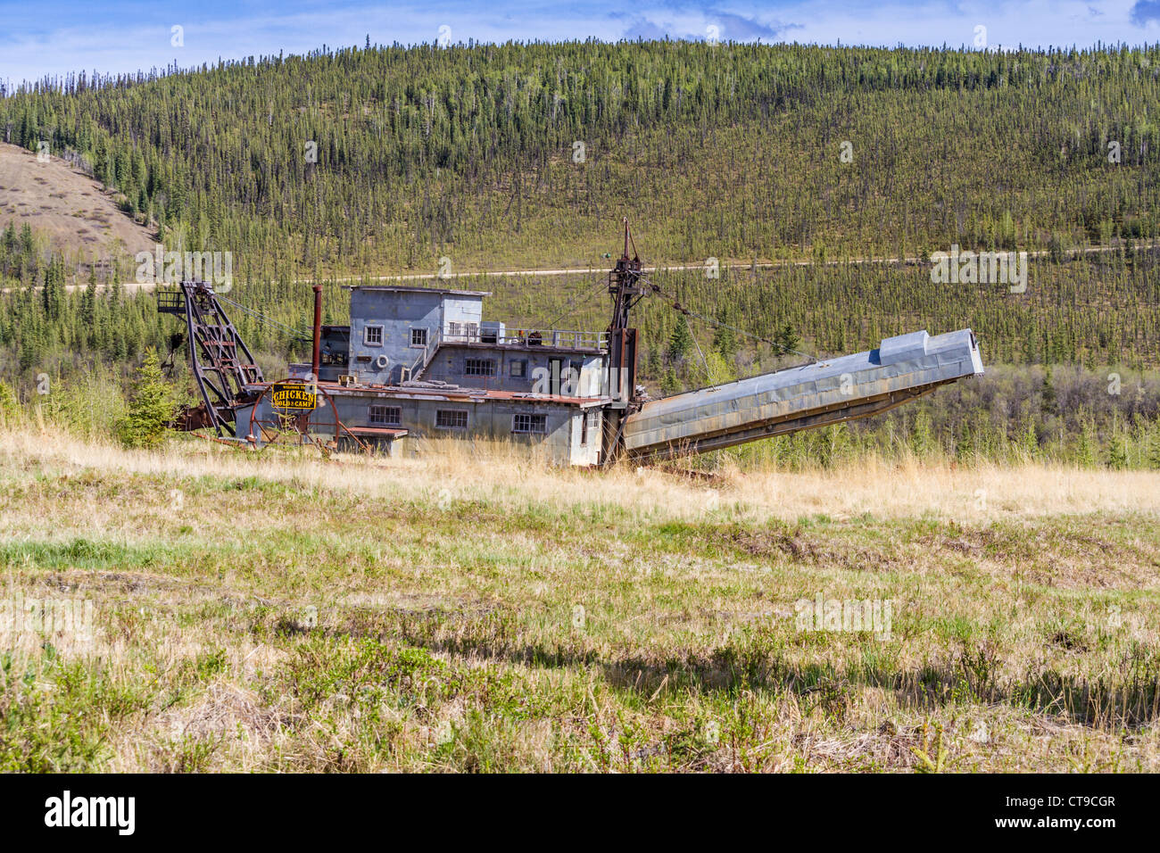 Drague d'or historique n° 4 à Chicken, Alaska. Banque D'Images
