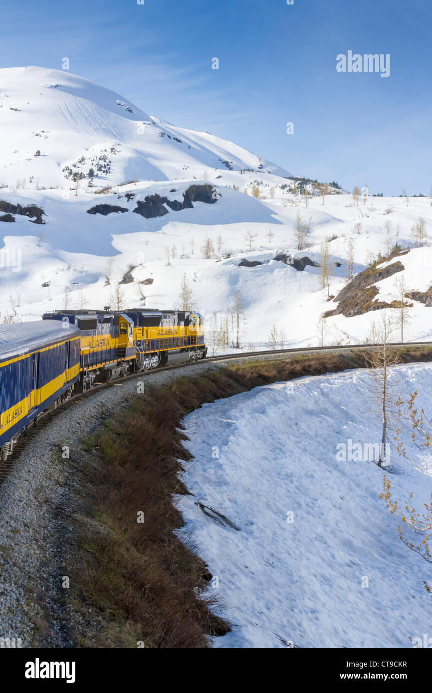 Alaska Railroad Coastal Classic train allant d'Anchorage à Seward, Alaska. Banque D'Images