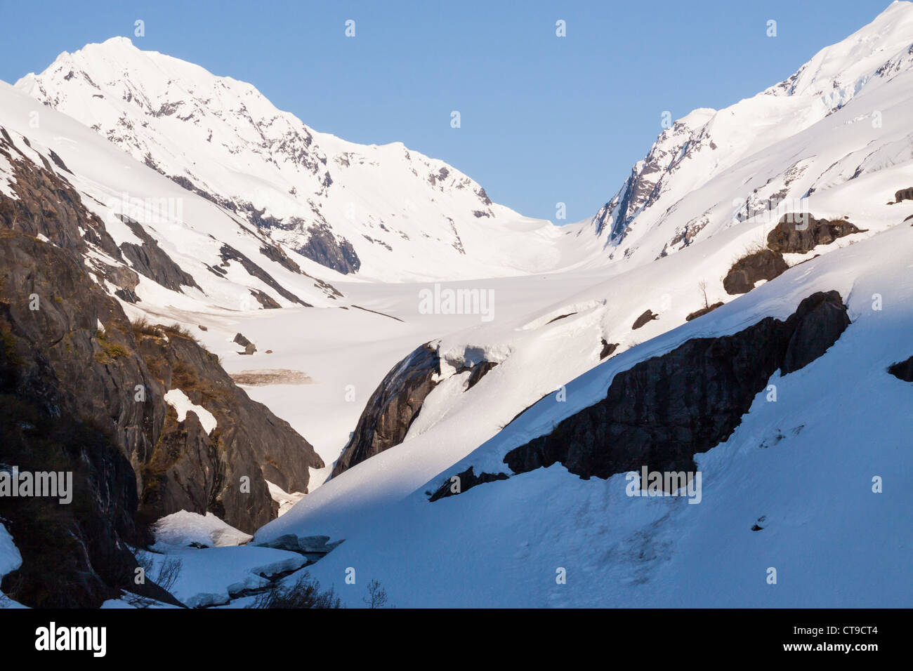 Glacier Bartlett dans les montagnes Chugach en Alaska. Alaska Railroad Coastal Classic train entre Seward et Anchorage, Alaska. Banque D'Images