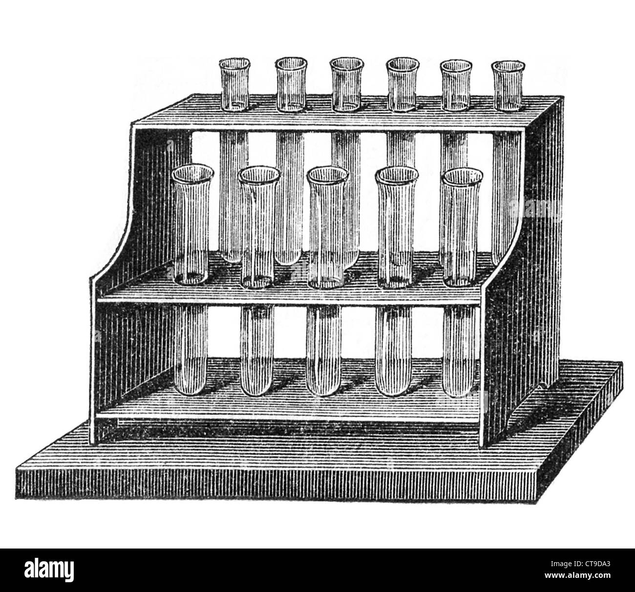 Chimie : Rack avec des tubes à essai pour l'expérimentation Banque D'Images