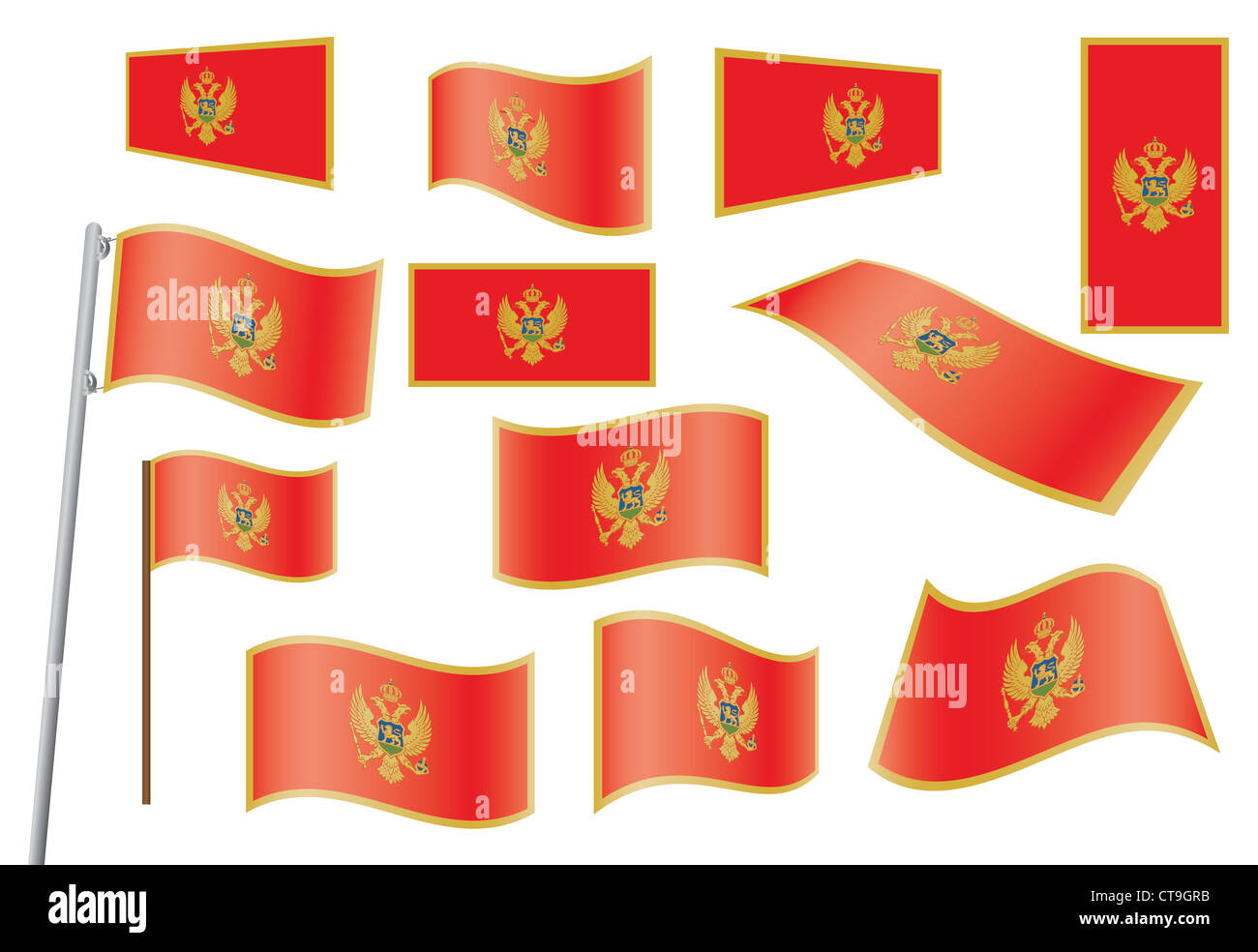 Ensemble de drapeaux du Monténégro illustration Banque D'Images