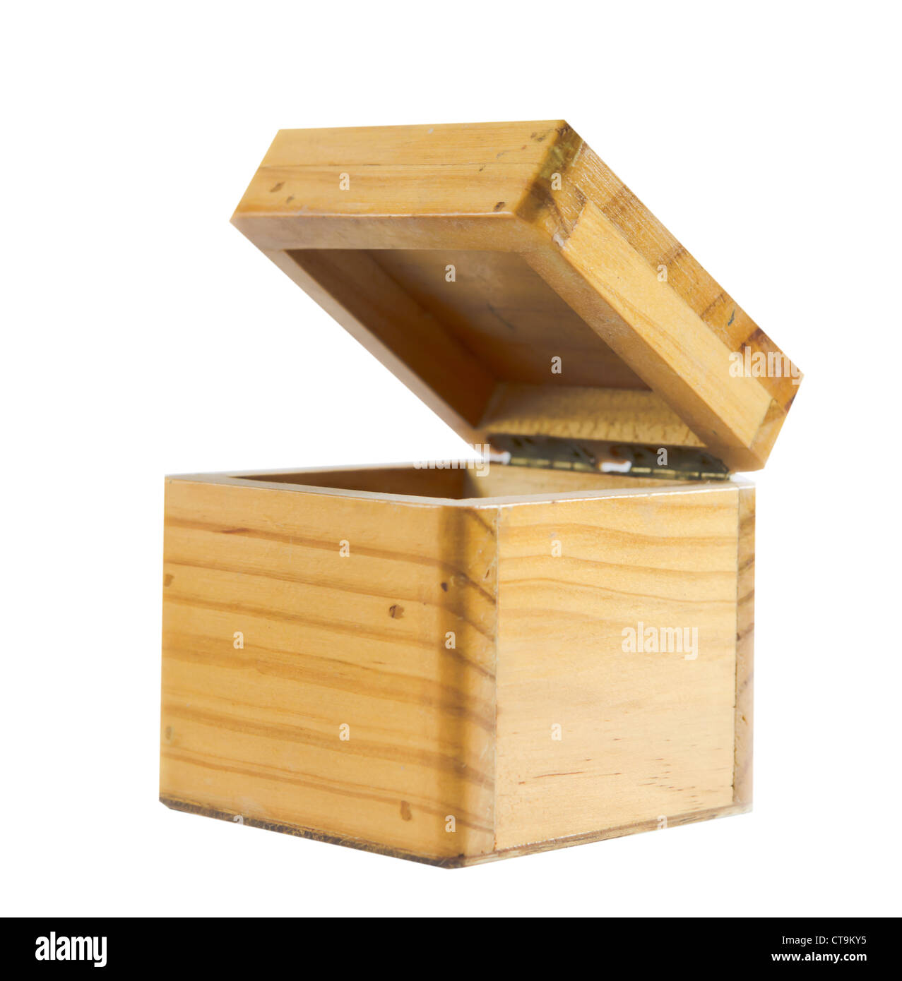Boîte en bois vide avec un fond blanc . Banque D'Images