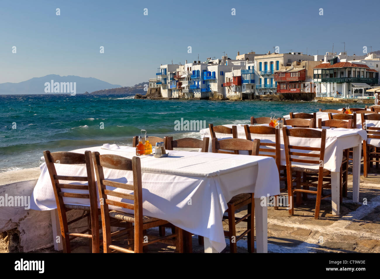 Mikri Vénétie, la Petite Venise, Mykonos, Grèce Banque D'Images