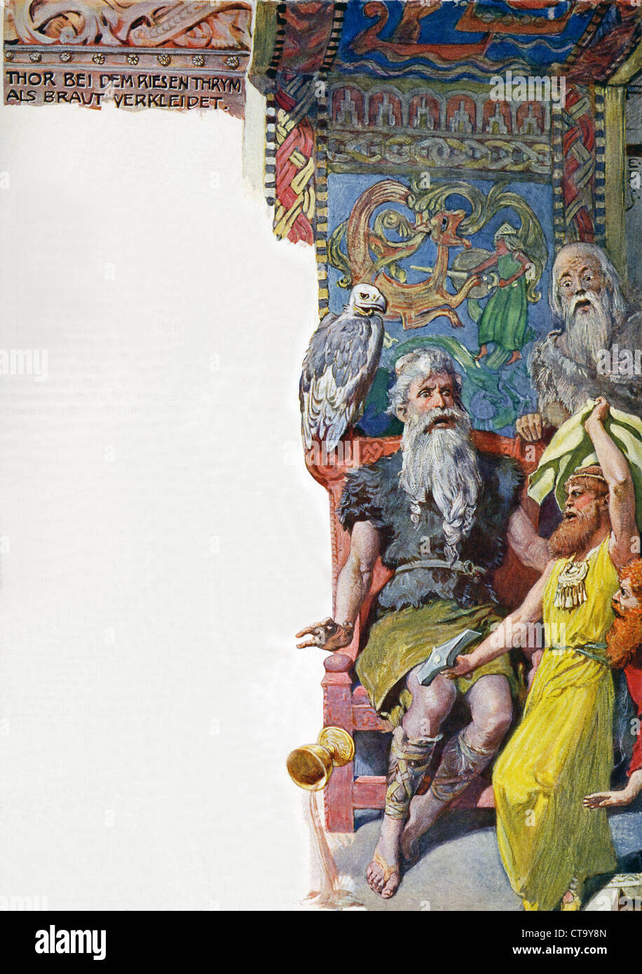 Thor est illustré avec le géant Thrym, qui lui avait volé son marteau et qu'il serait de retour il après qu'il a été donné comme une épouse la déesse Freyja. Banque D'Images