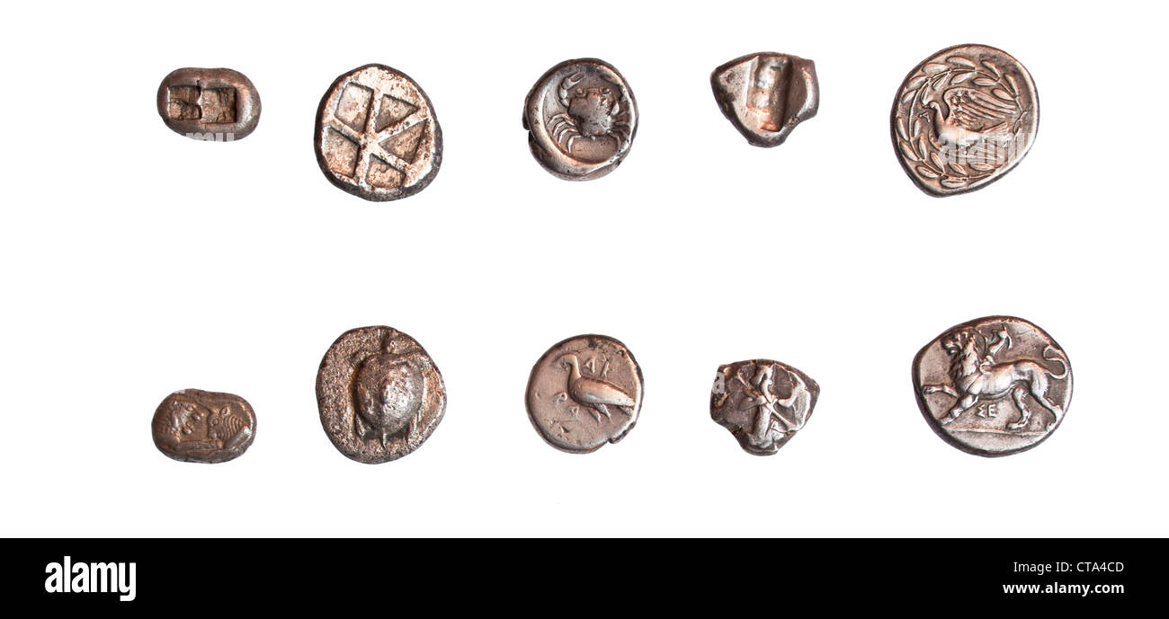 Monnaies Grecques antiques 3e - 5e siècle avant notre ère. Banque D'Images