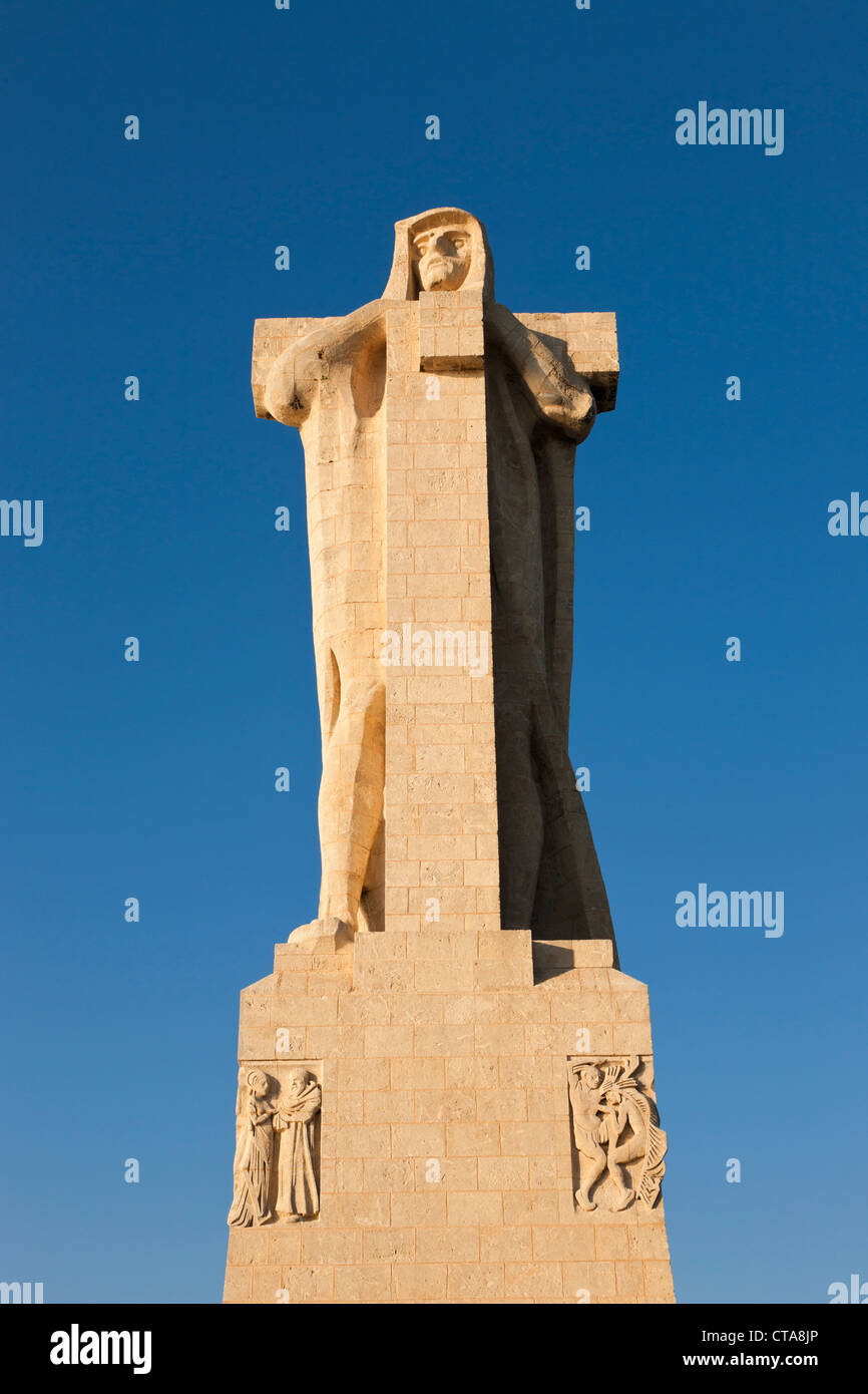 Monument de Christophe Colomb sculpté par Gertrude C. Whitney à Punta del Sebo près de Huelva, Province de Huelva, Andalousie, Espagne du sud. Banque D'Images