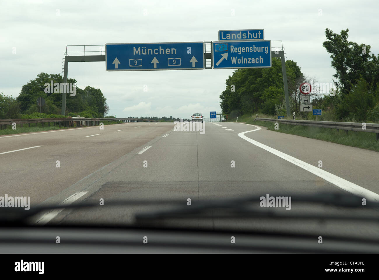 Autobahn 9 cap au sud vers Munich, Allemagne. Banque D'Images