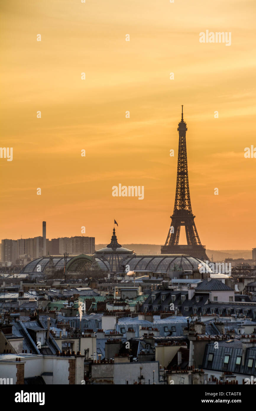 La Tour Eiffel et le grand palais du les toits de Paris Banque D'Images