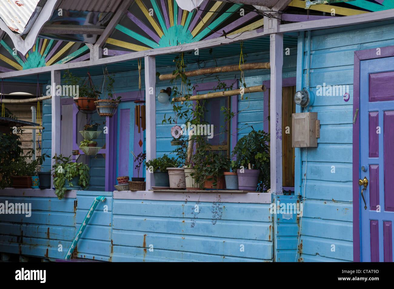 Maison colorée sur l'Île de Colon, Bocas del Toro, PANAMA. Banque D'Images