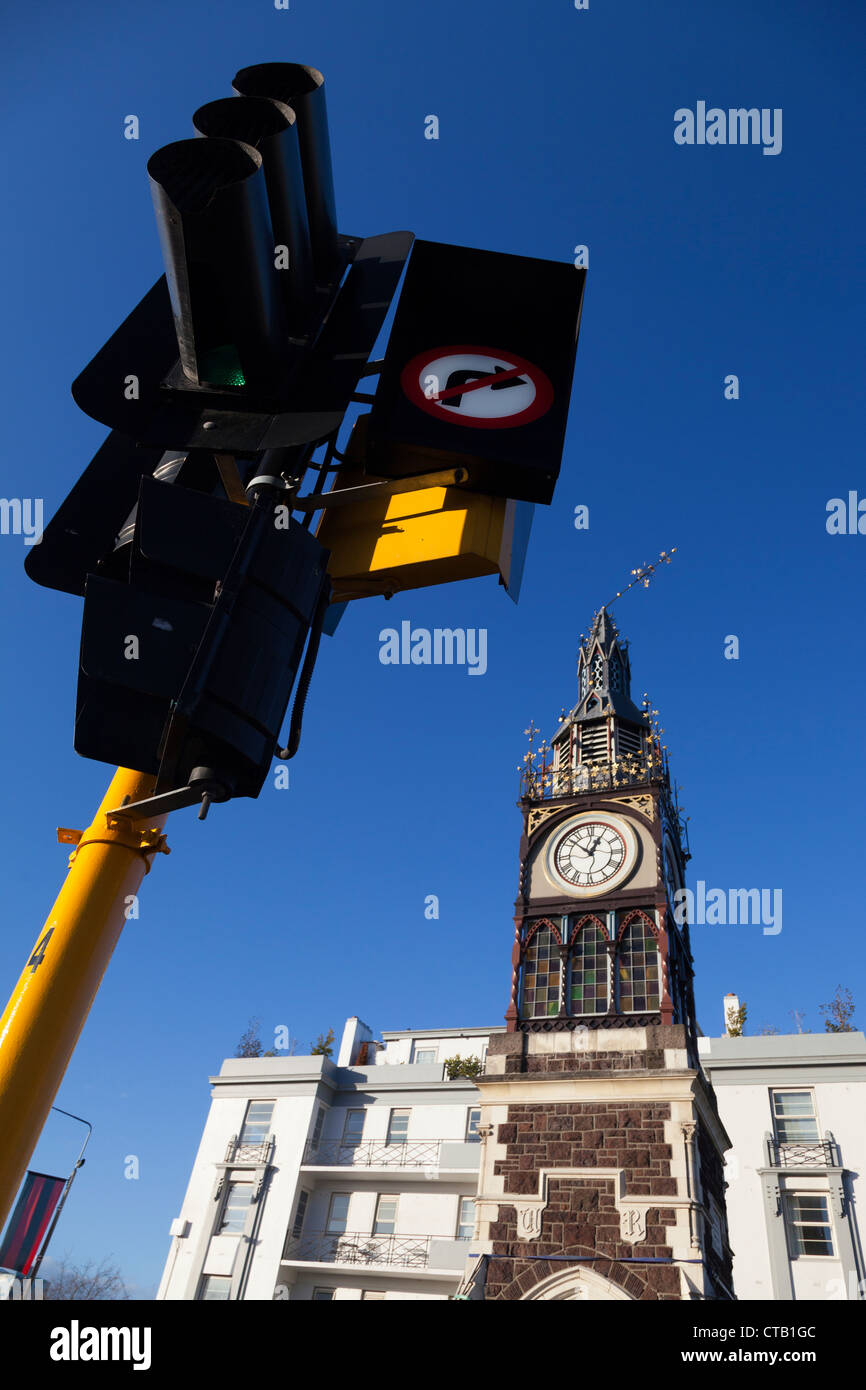 Post-séisme à Christchurch, en Nouvelle Zélande - tour de l'horloge arrêtée au moment du tremblement de terre 3 Banque D'Images