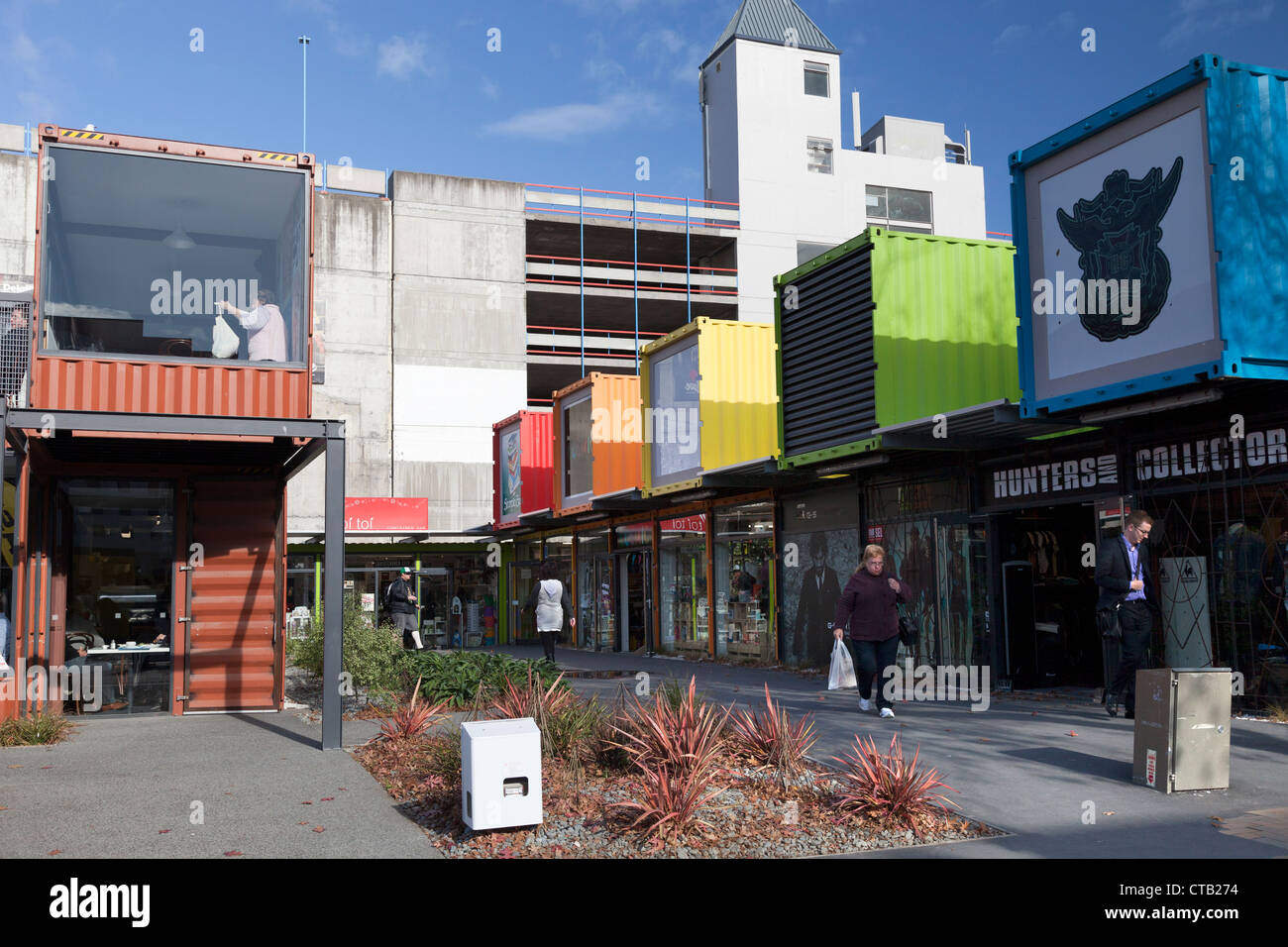 Post-séisme Christchurch, Nouvelle-Zélande - innovative Container City shopping mall 2 instantanée Banque D'Images