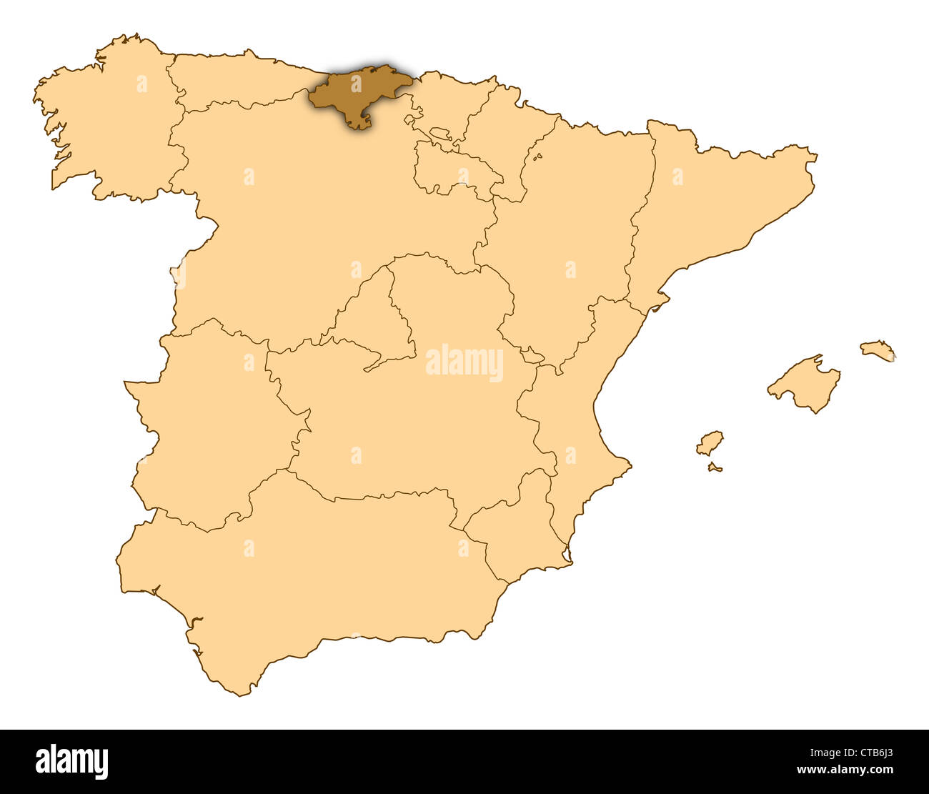 Carte de l'Espagne où la Cantabrie est mis en évidence. Banque D'Images