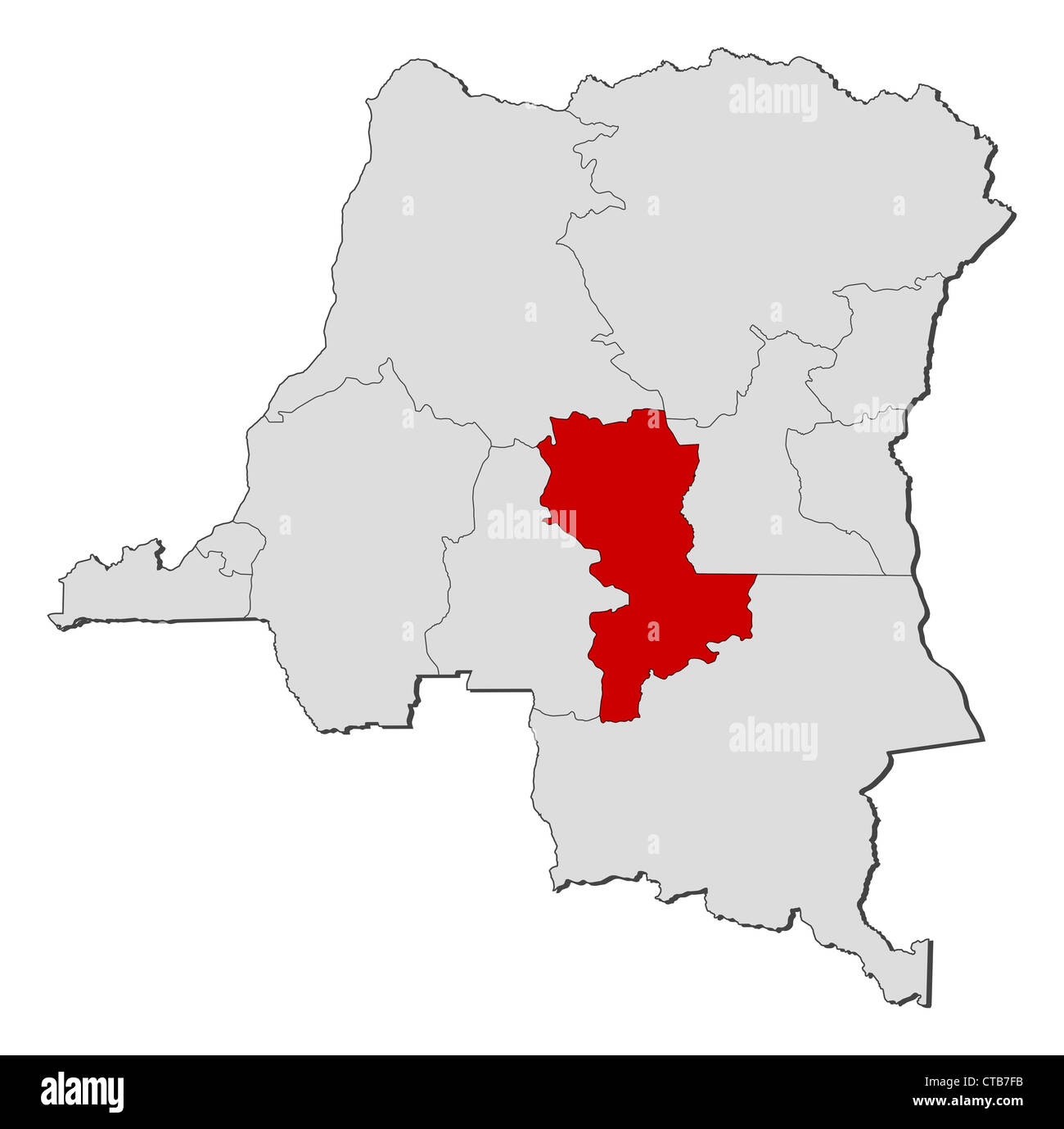 Carte politique de la République démocratique du Congo avec les diverses provinces où Kasai-Oriental est mis en évidence. Banque D'Images