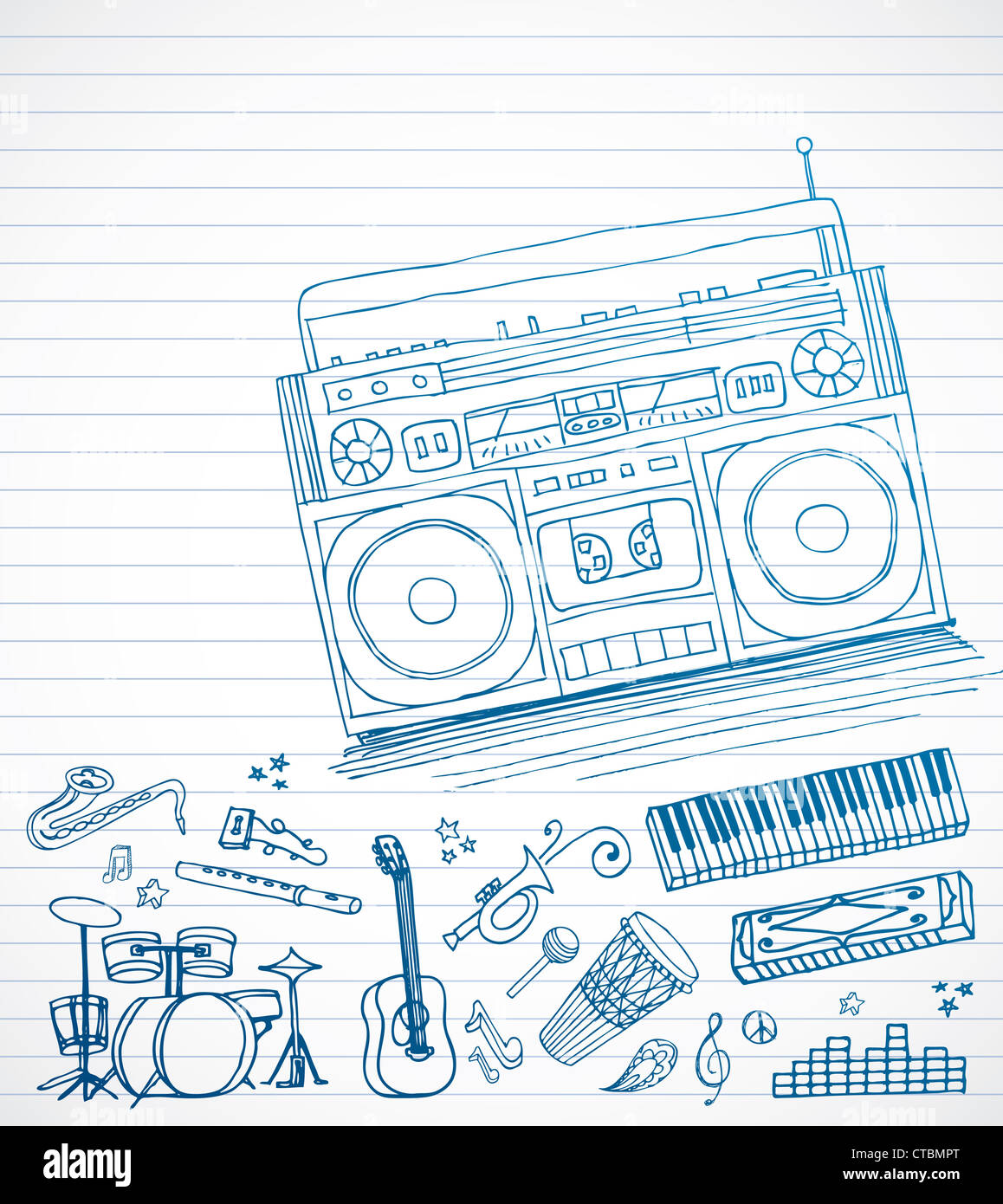 Croquis Boom Box Banque D'Images