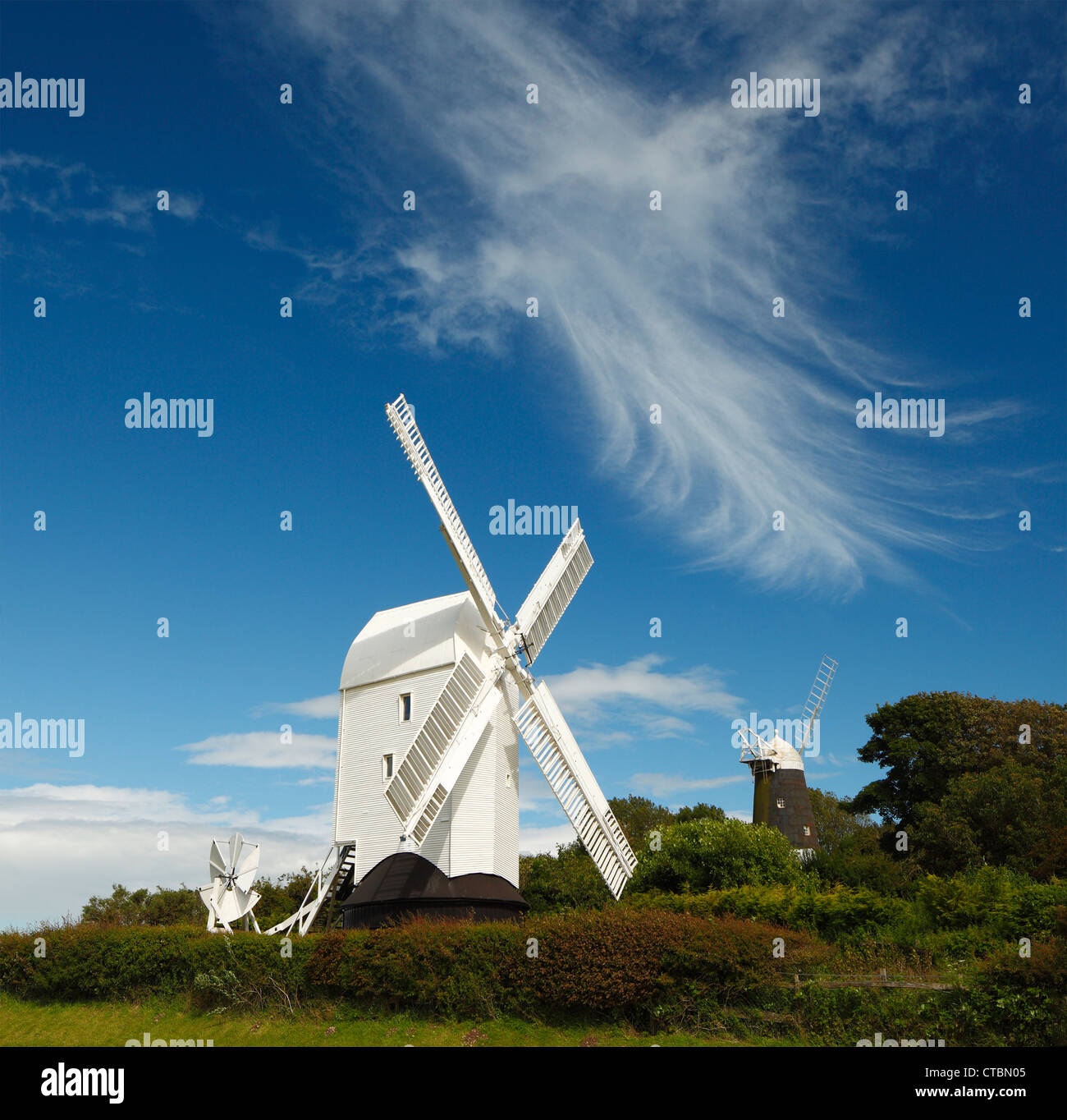 Jack et Jill windmills View, South downs, Clayton, East Sussex. Banque D'Images