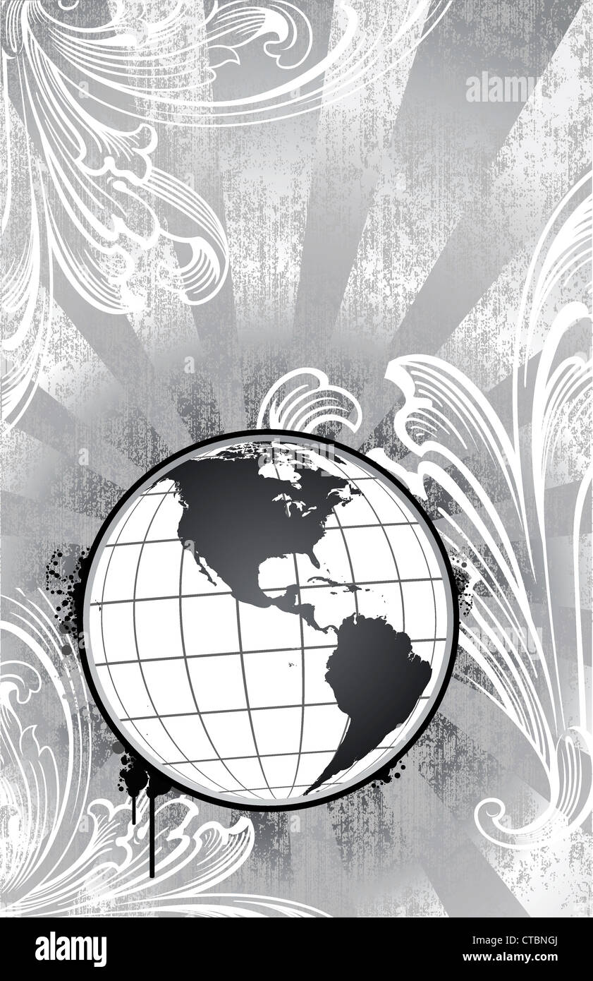 Globe sur fond détaillé, prix pour le texte. Tous les éléments sur des calques séparés, faciles à modifier. Banque D'Images