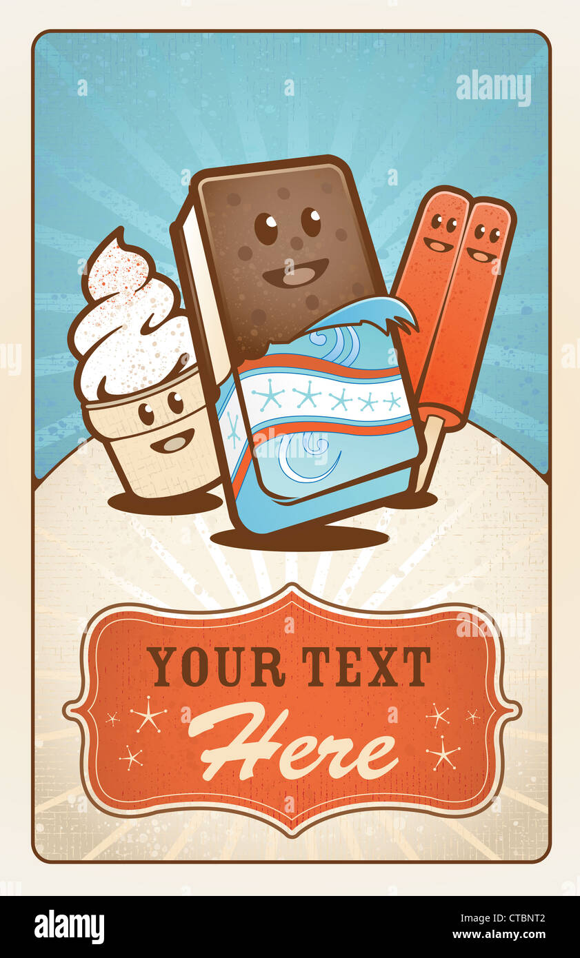 Retro style ice cream poster avec place pour le texte. Banque D'Images