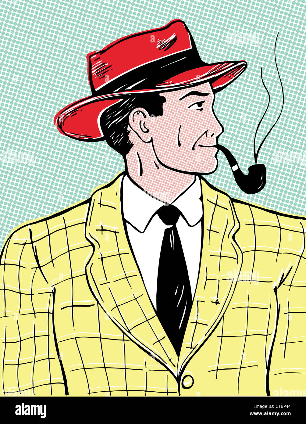 Comic Book style homme avec tuyau. Banque D'Images