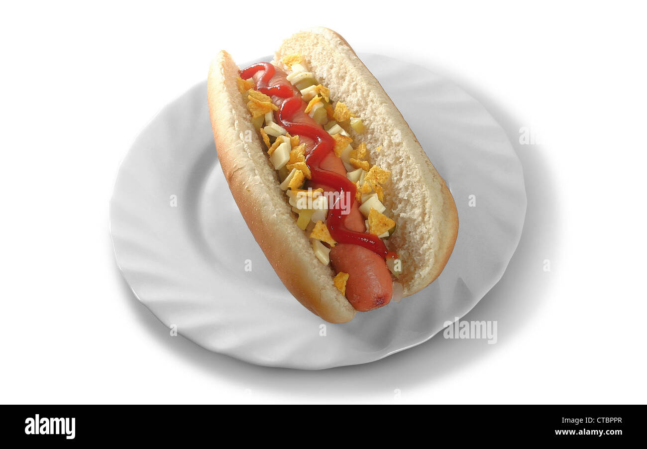 Hot dog on white Banque D'Images