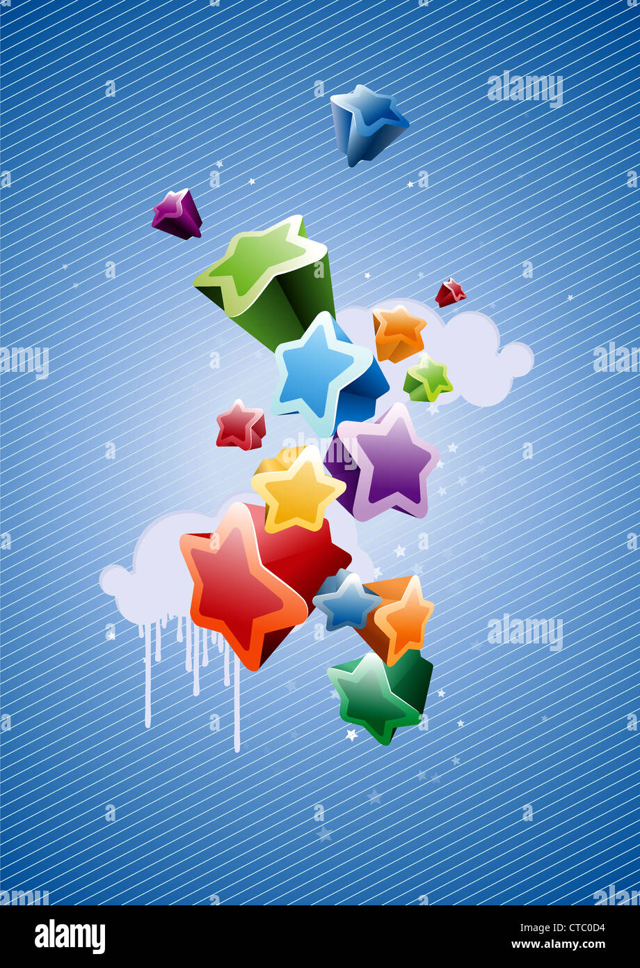 Arrière-plan des étoiles colorées - idéal pour la salutation et anniversaire cartes postales, dépliants et bien d'autres éléments de célébration Banque D'Images