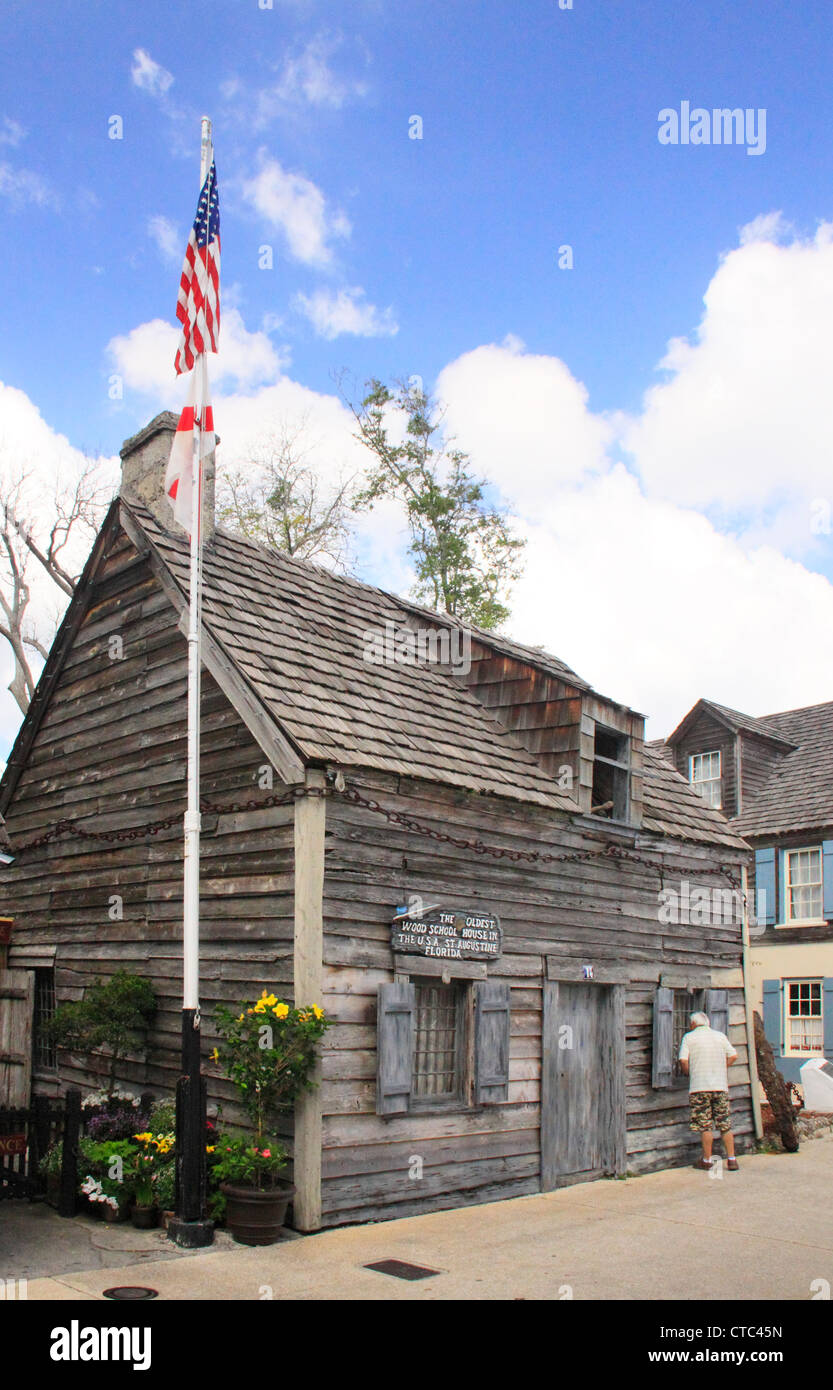 Plus vieille école EN BOIS, du centre-ville historique, Saint Augustine, Floride, USA Banque D'Images