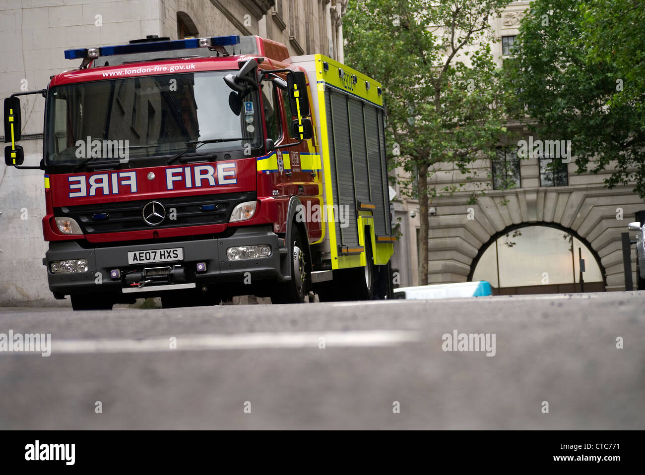London Fire Brigade de pompiers dans le centre de Londres Banque D'Images