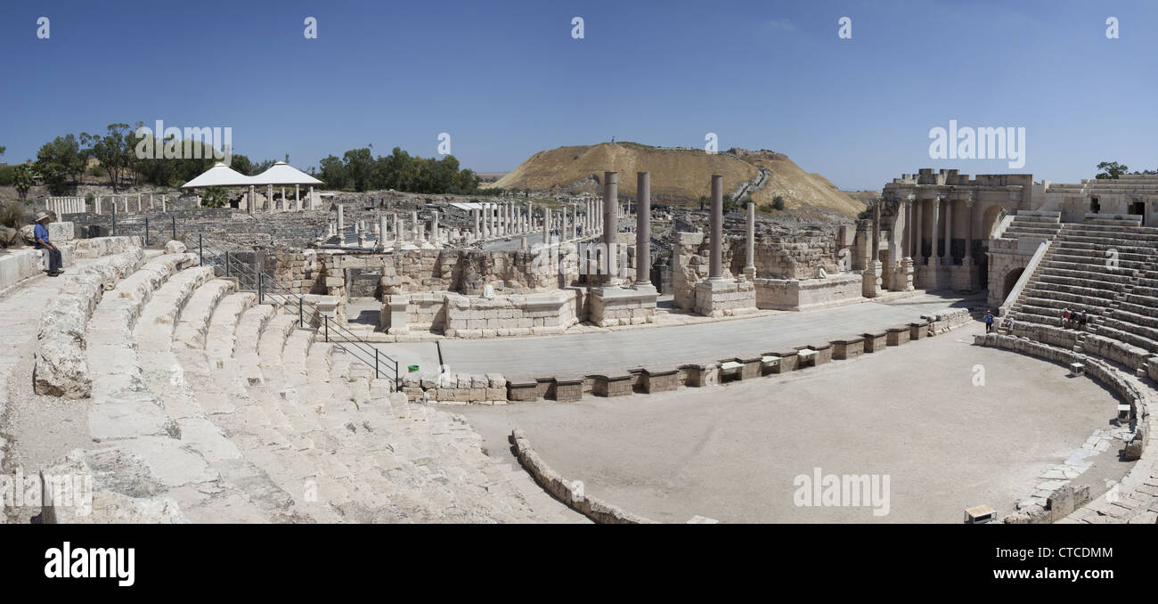 Ancien amphithéâtre romain au Beit She'an Archaeological Site, Israël Banque D'Images