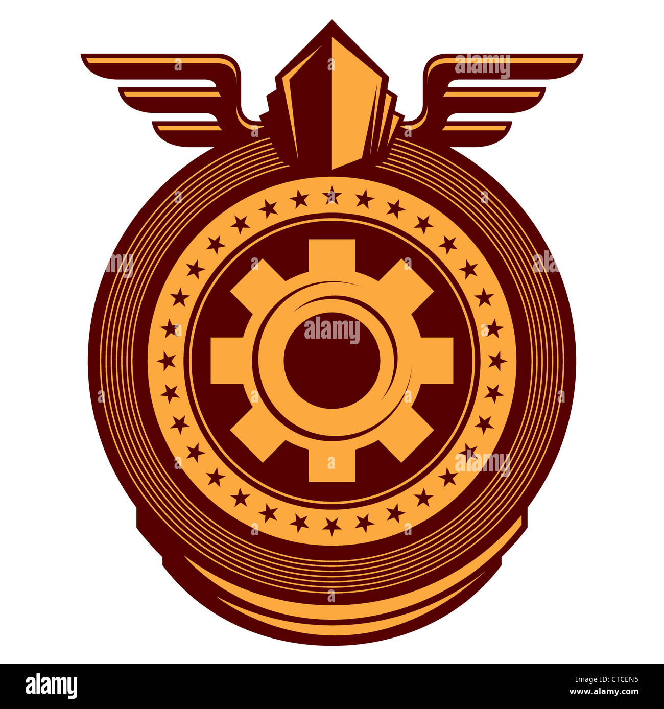 L'emblème de travail illustré avec roue dentée Banque D'Images