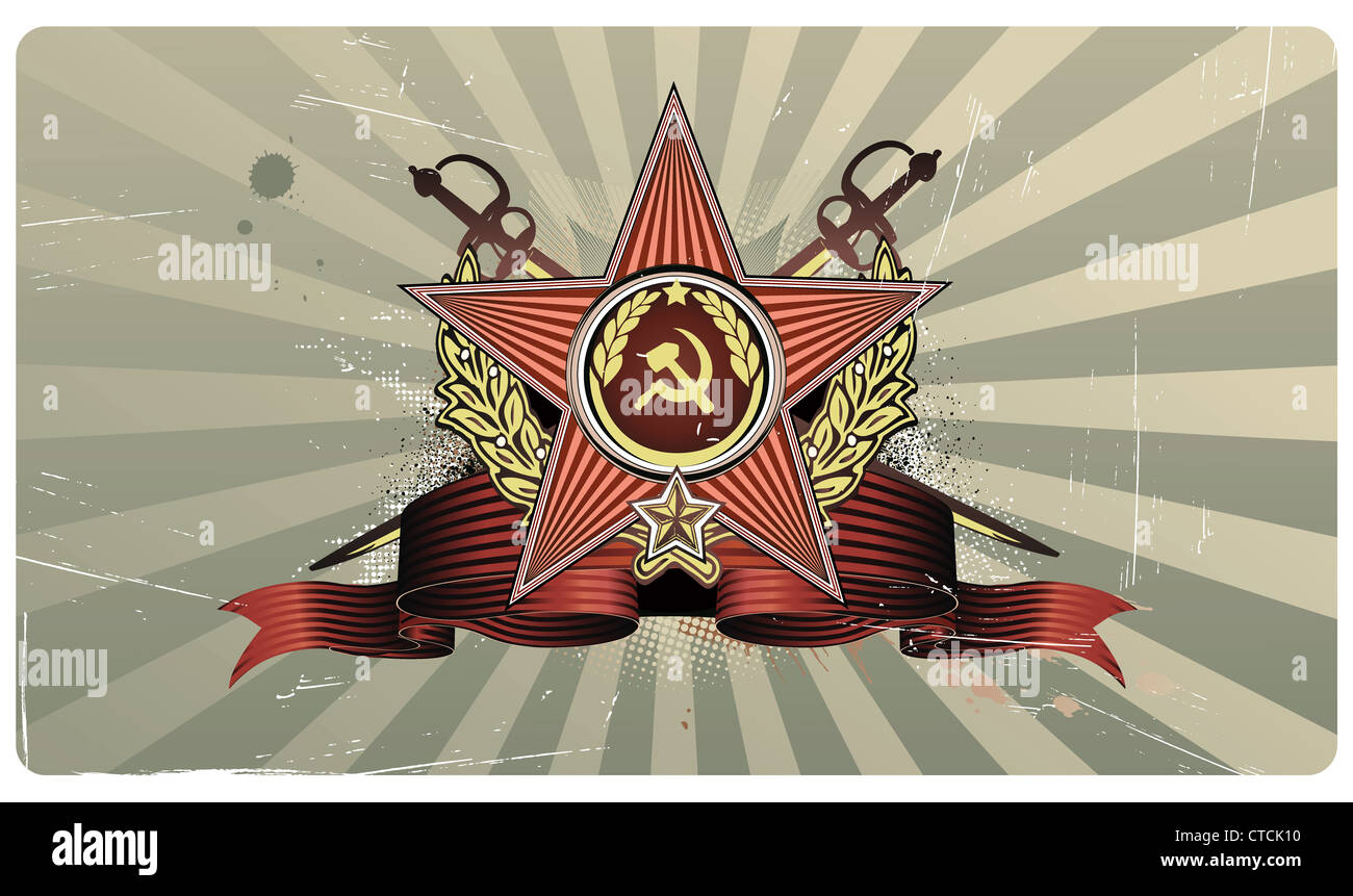 Vector illustration de l'insigne en forme d'étoile soviétique dans un style vintage. Banque D'Images