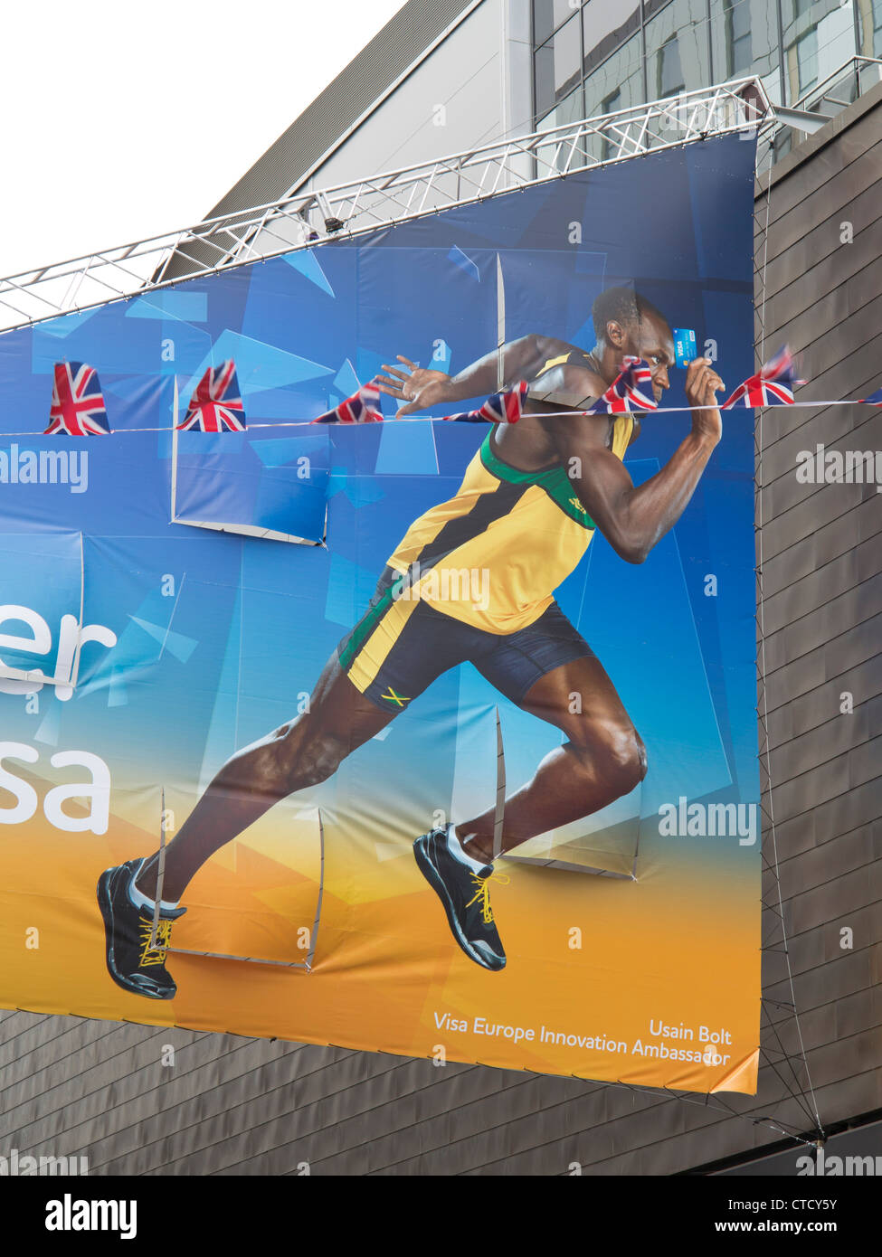 Usain Bolt athlète affiche du visa avec la campagne de publicité de commandite Banque D'Images