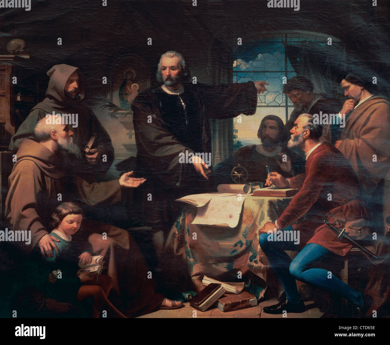 Christophe Colomb (1451-1506) au Couvent de La Rabida, 1872. Copie par F. Adam à propos de Eduardo Cano de la Pena. Banque D'Images