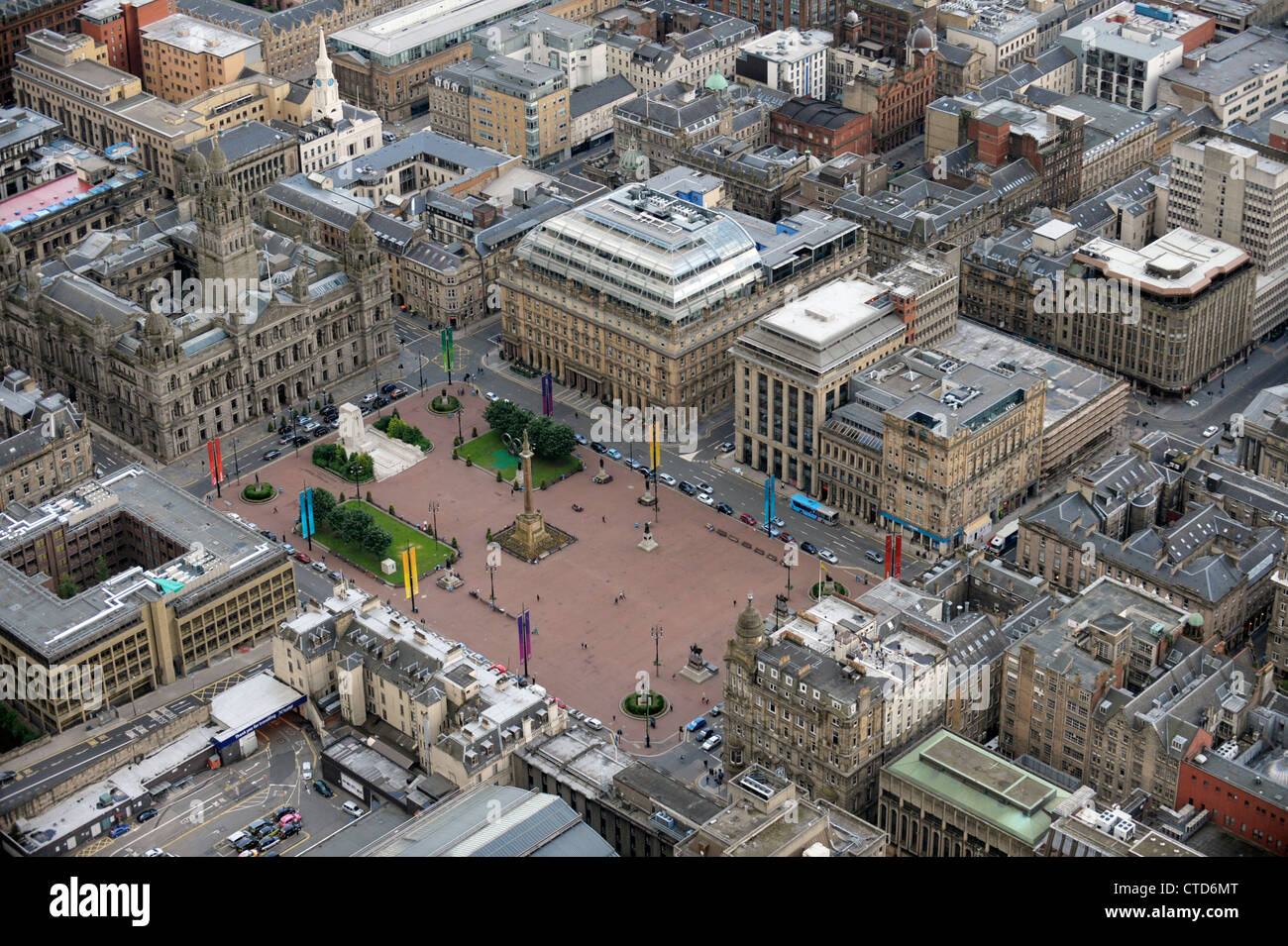 Vue aérienne de George Square, Glasgow. Avec le City Chambers Banque D'Images