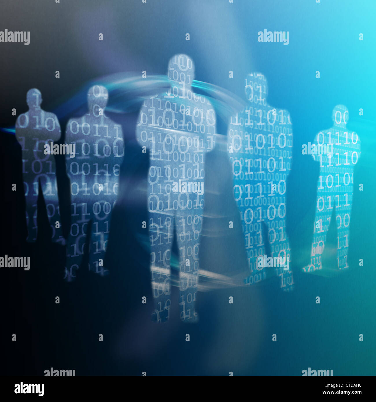 Code binaire écrit sur les formes des corps humain Banque D'Images