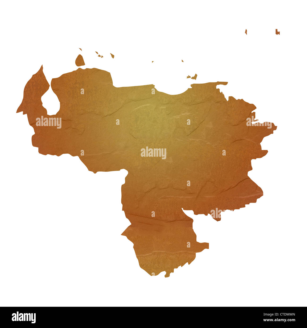 Carte texturée du Venezuela plan avec brown rock ou la texture de pierre, isolé sur fond blanc avec chemin de détourage. Banque D'Images
