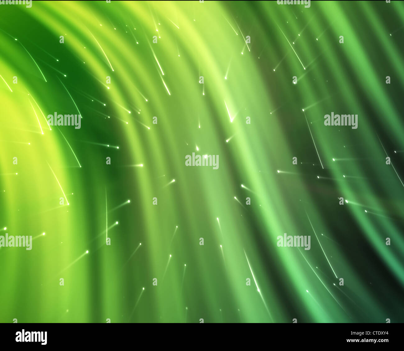 Flots de lumière verte avec des étoiles brillantes Banque D'Images