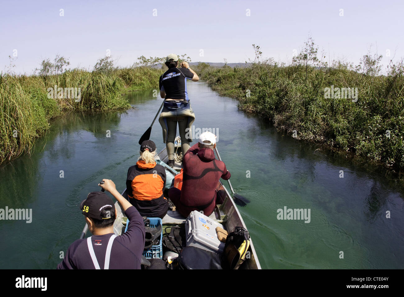Les touristes en voyage de plongée, Rio Formoso, bonite, Mato Grosso do Sul, Brésil Banque D'Images